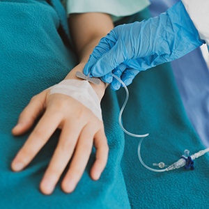 An IV in the back of a hand